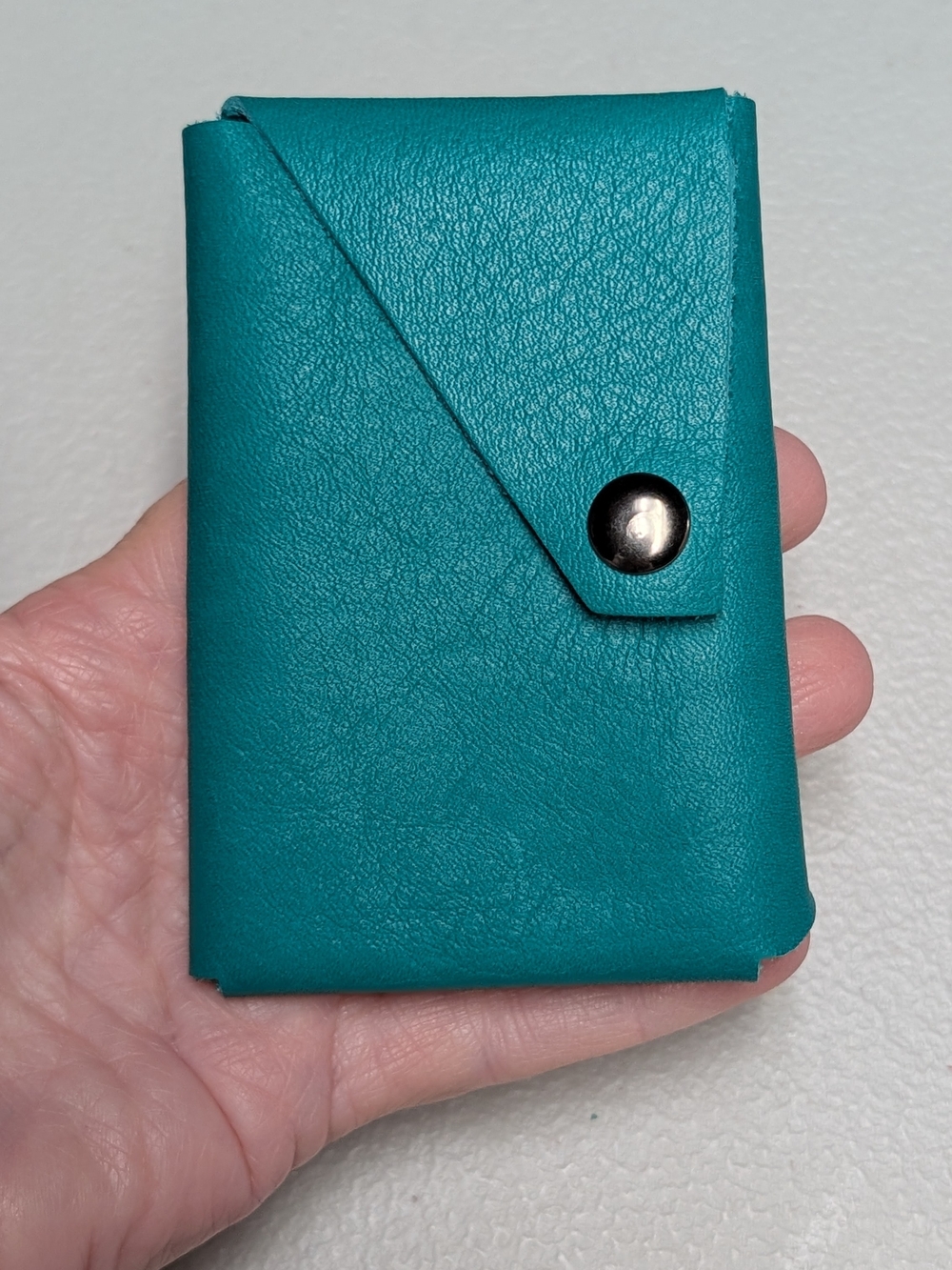 Slim Teal Leather Origami Card Wallet with Snap Closure